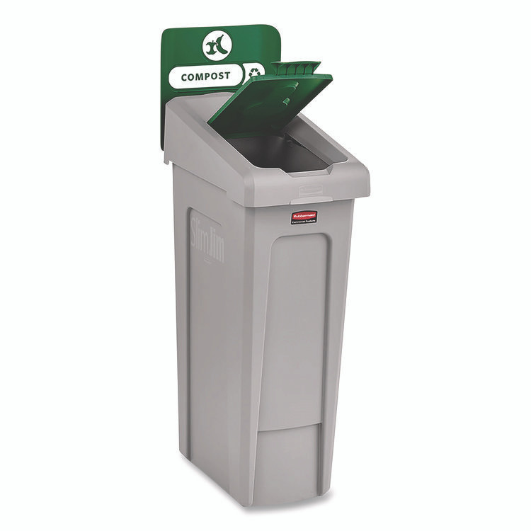 RUBBERMAID COMMERCIAL PROD. 2185051 Slim Jim Recycling Station Kit, 1-Stream Compost, 23 gal, Plastic, Green/Gray
