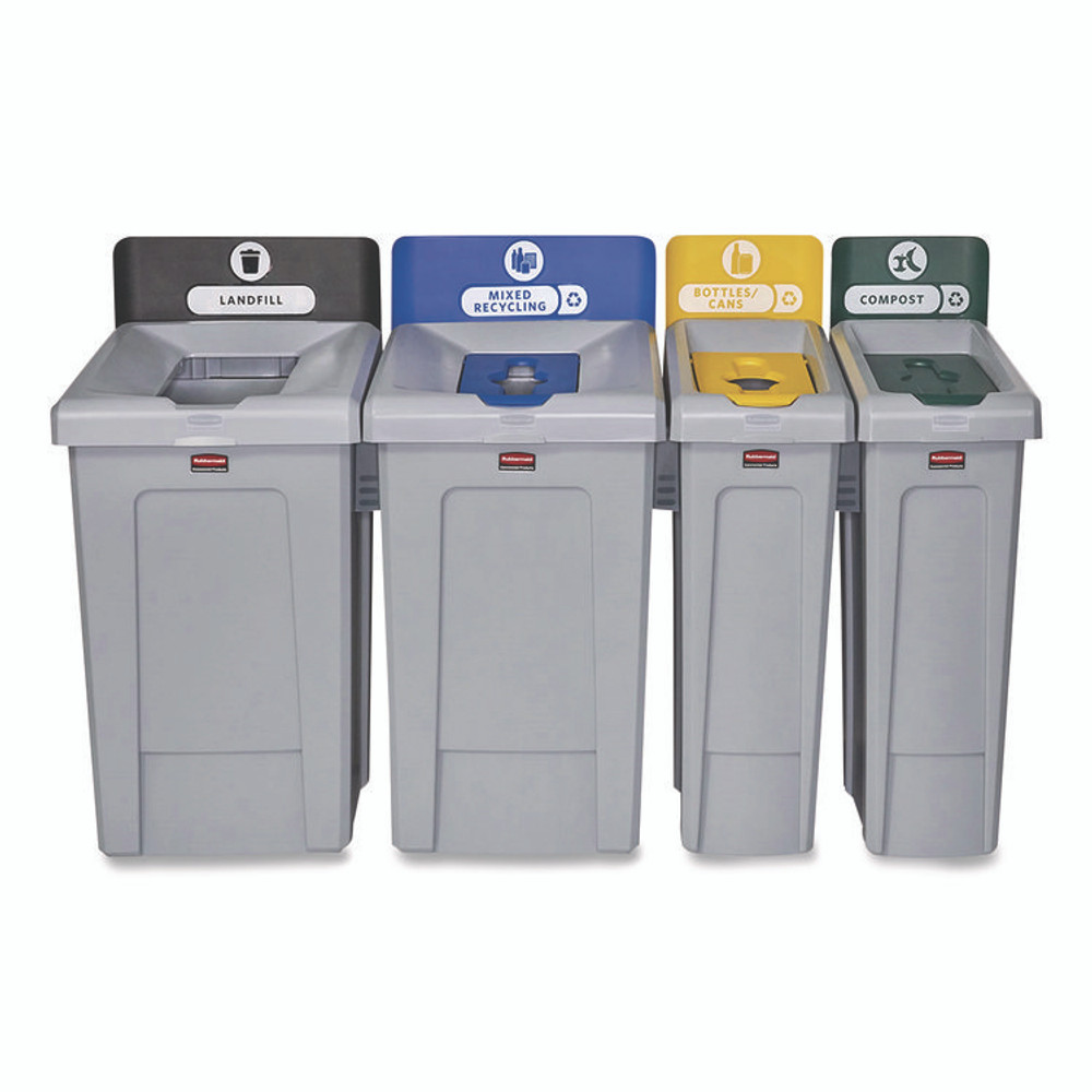 RUBBERMAID COMMERCIAL PROD. 2185051 Slim Jim Recycling Station Kit, 1-Stream Compost, 23 gal, Plastic, Green/Gray
