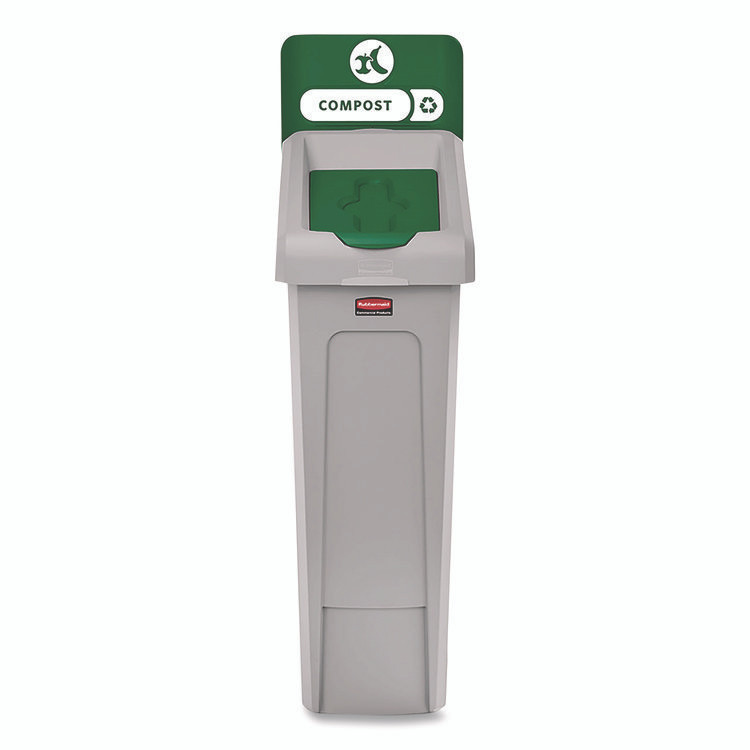 RUBBERMAID COMMERCIAL PROD. 2185051 Slim Jim Recycling Station Kit, 1-Stream Compost, 23 gal, Plastic, Green/Gray