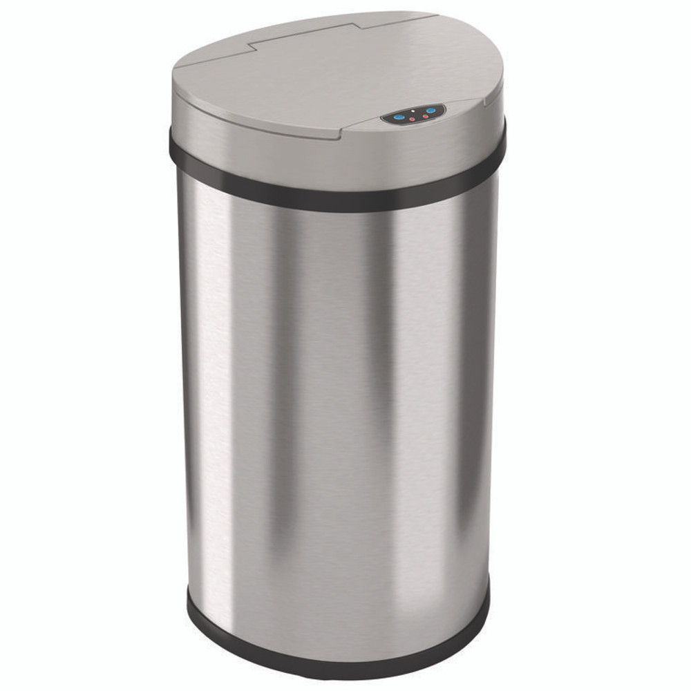 HLS COMMERCIAL HLS13HX Sensor Trash Can, Half-Round Cylinder, 13 gal, Plastic/Stainless Steel, Silver