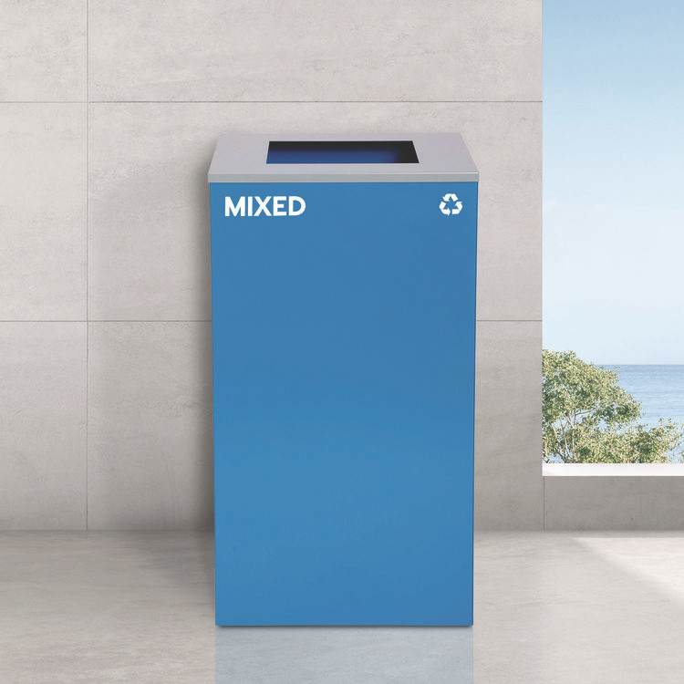 ALPINE INDUSTRIES 4450BLKKIT15 29 Gallon Trash/Recycling Cans, Steel, Blue Mixed Recycling Can, Green Compost Can, Black Trash Can with Square Lids