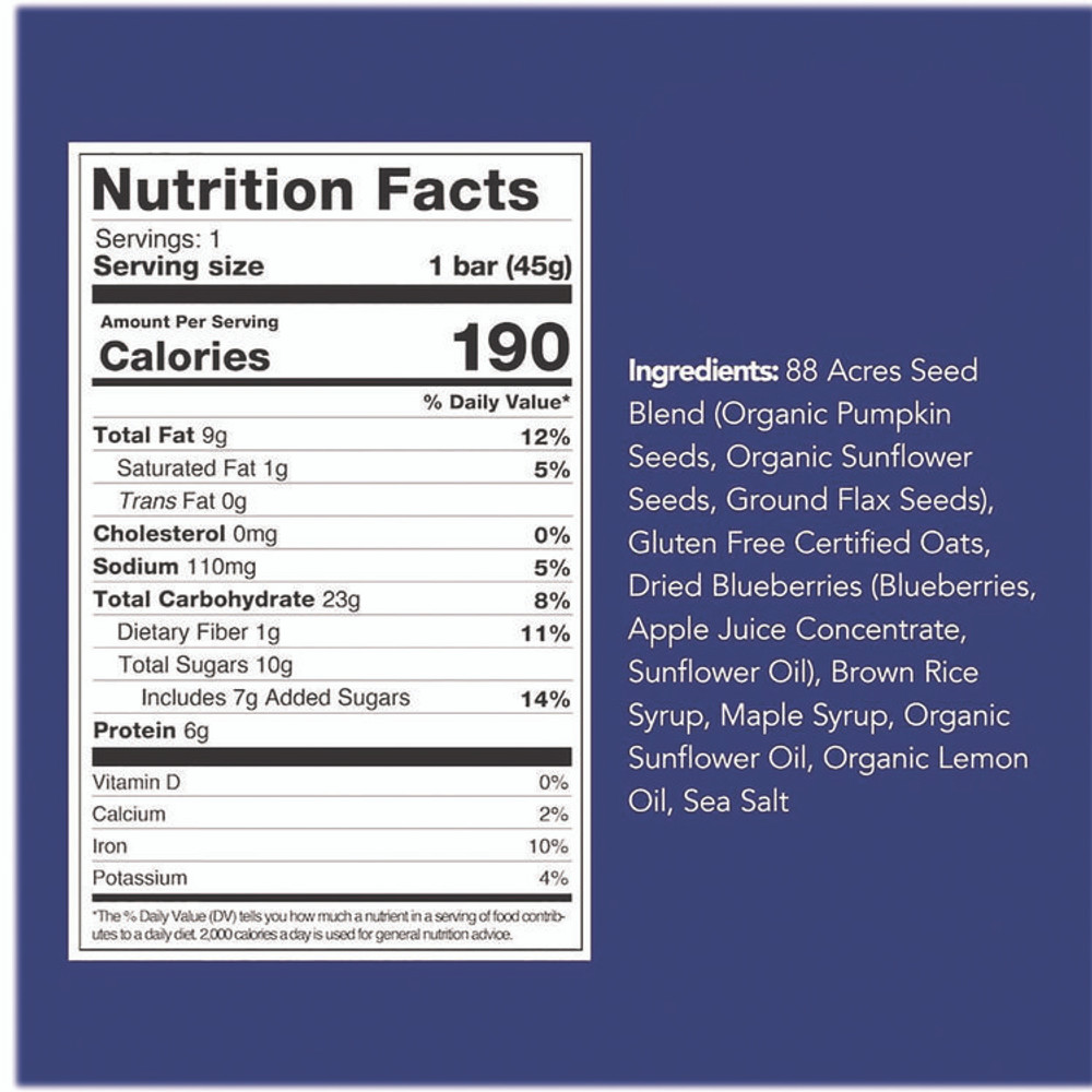 88 ACRES ACY00592 Warm 'N Chewey Gluten-Free Blueberry/Lemon Seed and Oat Bar, 1.6 oz Bar, 9/Box