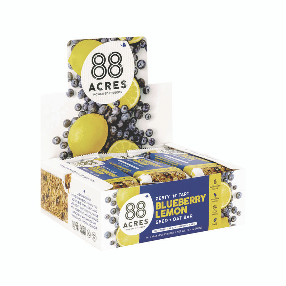88 ACRES ACY00592 Warm 'N Chewey Gluten-Free Blueberry/Lemon Seed and Oat Bar, 1.6 oz Bar, 9/Box