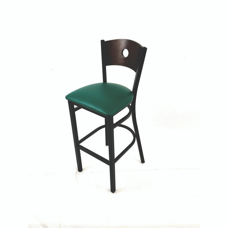 JMC FURNITURE CRBBVGRNC Circle Series Barstool, Supports Up to 300 lb, 28.5" Seat Height, Green Seat, Dark Walnut Back, Black Base
