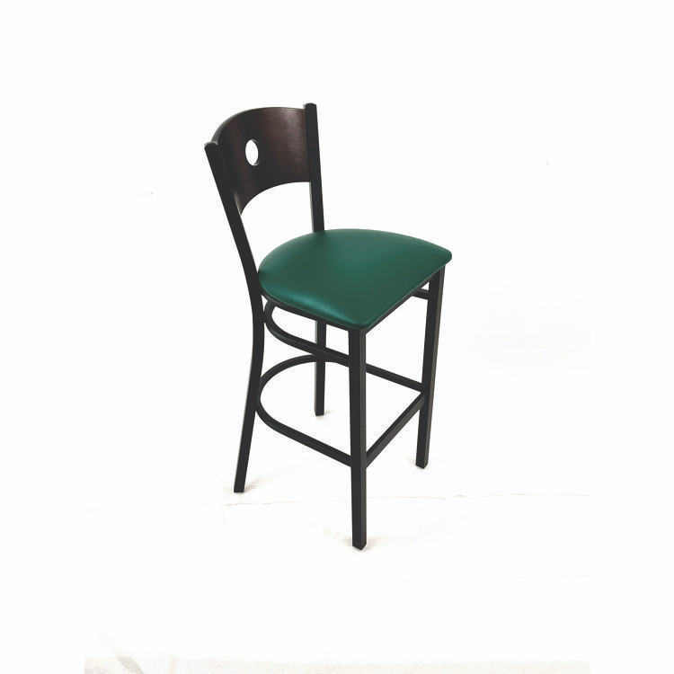 JMC FURNITURE CRBBVGRNC Circle Series Barstool, Supports Up to 300 lb, 28.5" Seat Height, Green Seat, Dark Walnut Back, Black Base