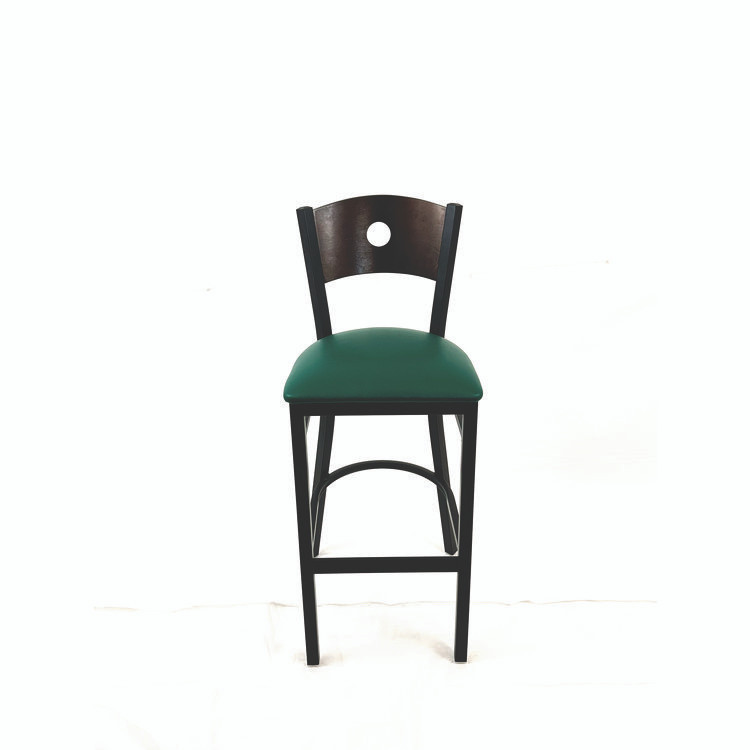 JMC FURNITURE CRBBVGRNC Circle Series Barstool, Supports Up to 300 lb, 28.5" Seat Height, Green Seat, Dark Walnut Back, Black Base