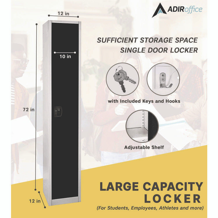 ADIROFFICE I629201BLK Steel Storage Locker, 1 Compartment, 12 x 12 x 72, Black
