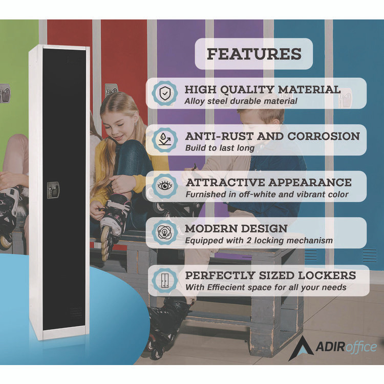 ADIROFFICE I629201BLK Steel Storage Locker, 1 Compartment, 12 x 12 x 72, Black