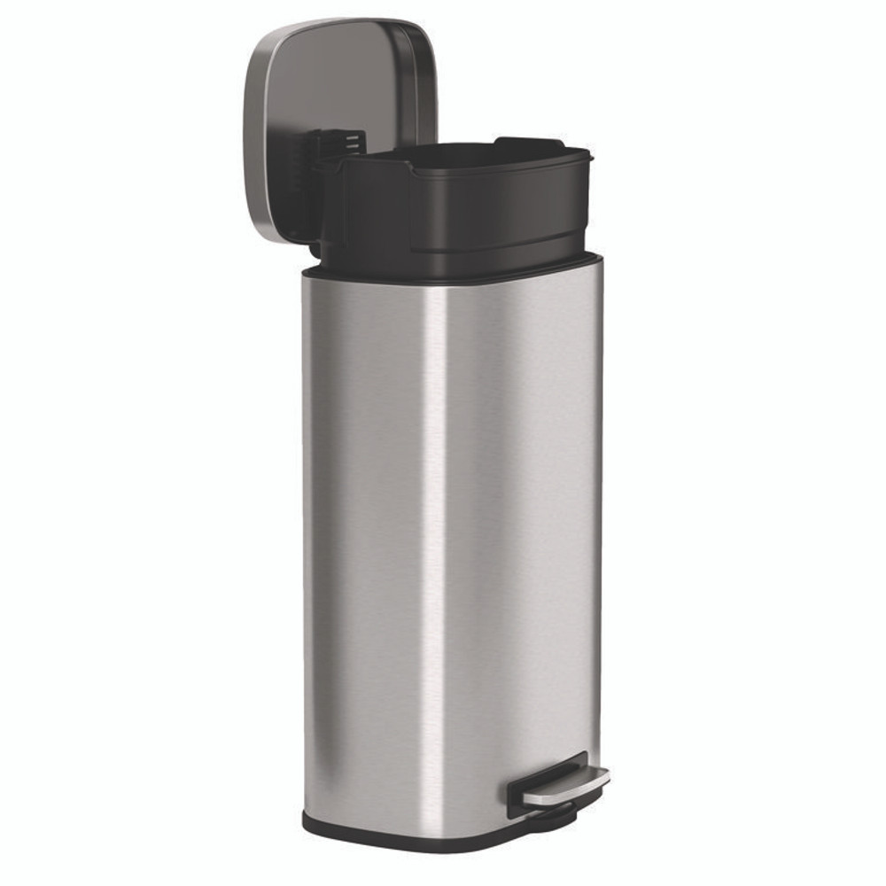 HLS COMMERCIAL HLSS08RFR Fire-Resistant Step Pedal Trash Can, 8 gal, Plastic/Stainless Steel, Silver