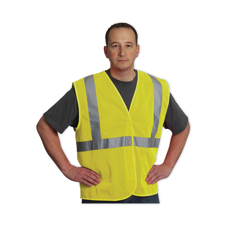 PROTECTIVE INDUSTRIAL PRODUCTS INC PIP 302MVGZLY2X Zipper Safety Vest, 2X-Large, Hi-Viz Lime Yellow