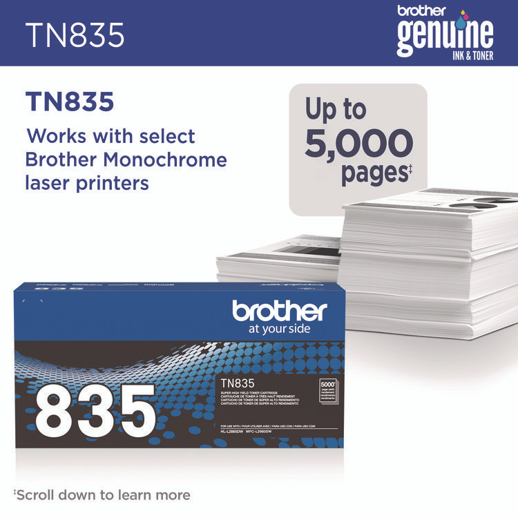 BROTHER INTL. CORP. TN835 TN835 Super High-Yield Toner, 5,000 Page-Yield, Black