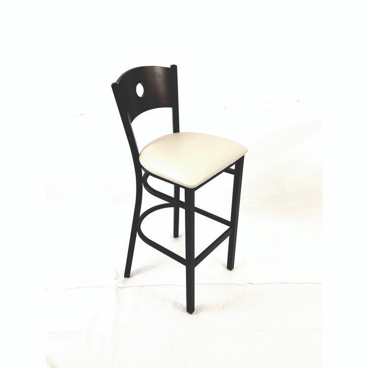 JMC FURNITURE CRBBVCRMC Circle Series Barstool, Supports Up to 300 lb, 28.5" Seat Height, Cream Seat, Dark Walnut Back, Black Base