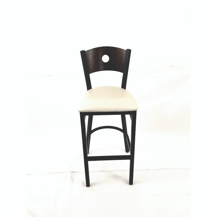 JMC FURNITURE CRBBVCRMC Circle Series Barstool, Supports Up to 300 lb, 28.5" Seat Height, Cream Seat, Dark Walnut Back, Black Base