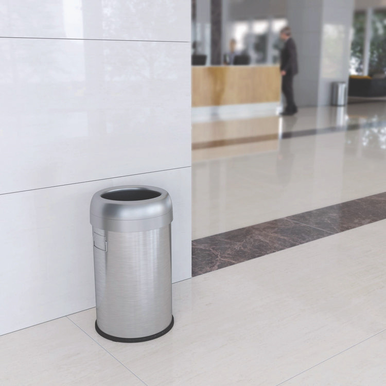 HLS COMMERCIAL HLS13STR Open Top Trash Can, 13 gal, Plastic/Stainless Steel, Silver