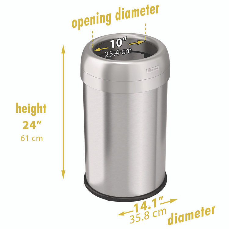 HLS COMMERCIAL HLS13STR Open Top Trash Can, 13 gal, Plastic/Stainless Steel, Silver