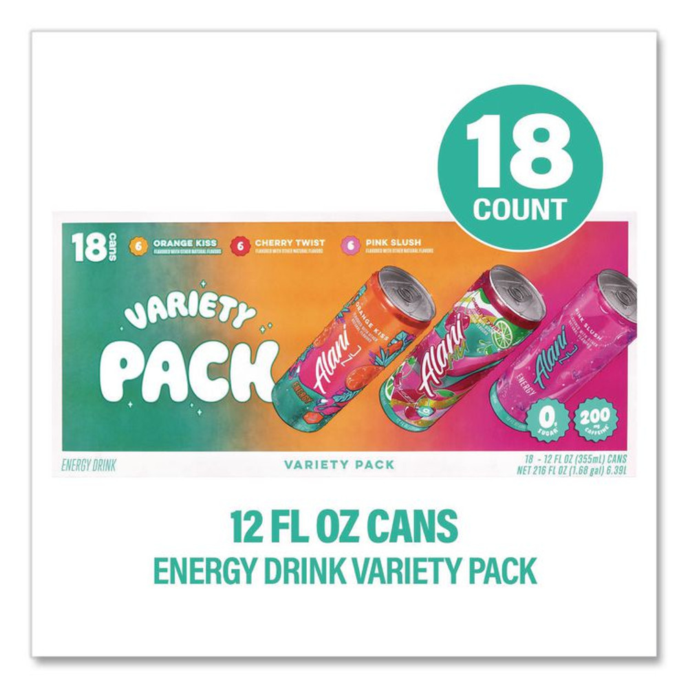 ALANI NU 22002374 Energy Sweet Splash Variety Pack, Assorted Flavors, 12 oz Can, 18/Carton