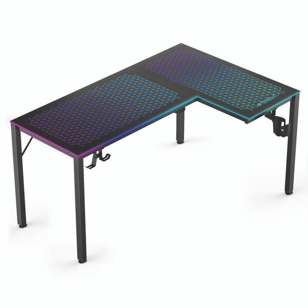 EUREKA ERGONOMIC L60RB RGB LED Lights Glass Gaming Desk, 60" x 40.25" x 30", Black