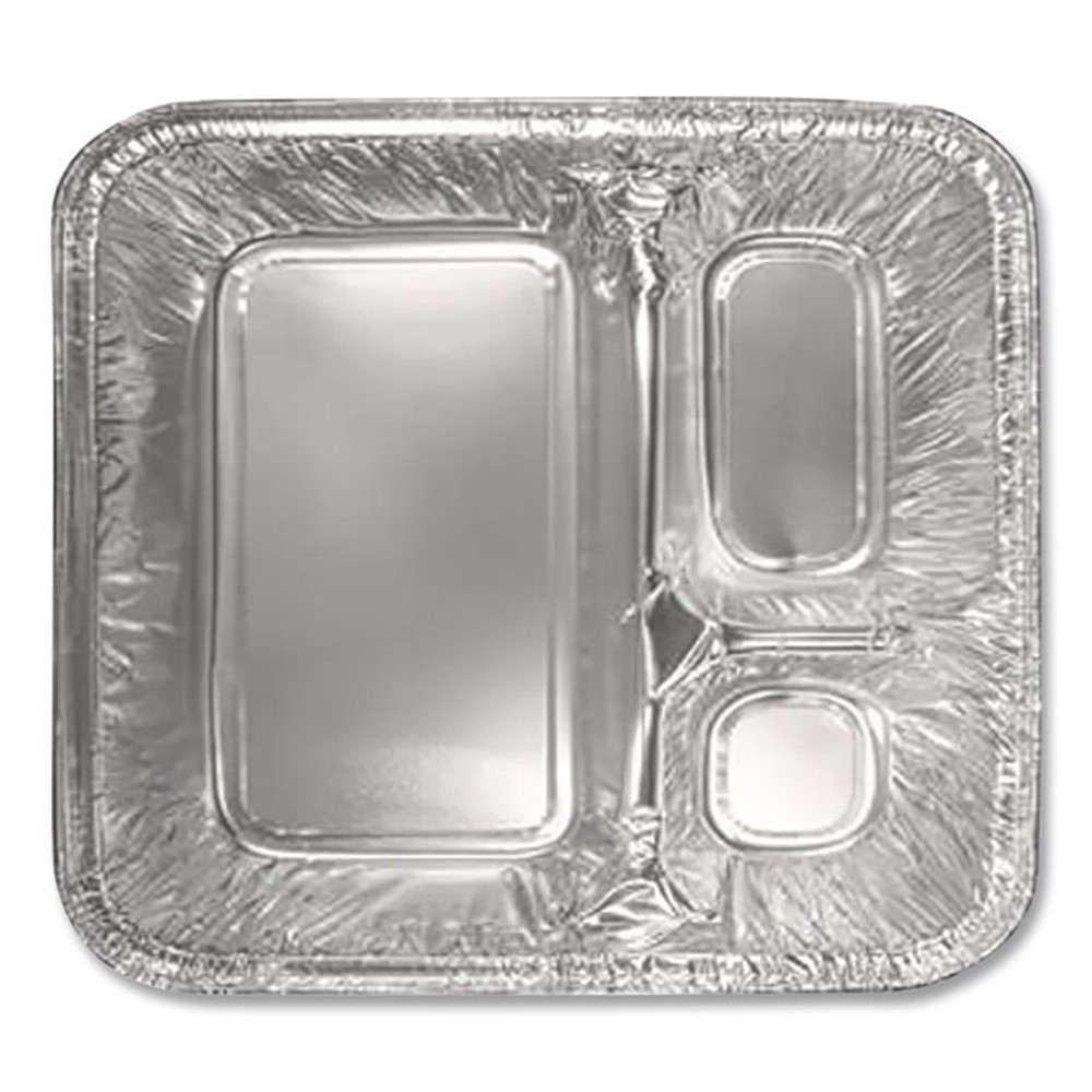HFA INC 204535 Aluminum Oblong Container with Lid, 3 Compartments, 24 oz, 8.5 x 6.38 x 1.47, Silver, 500/Carton