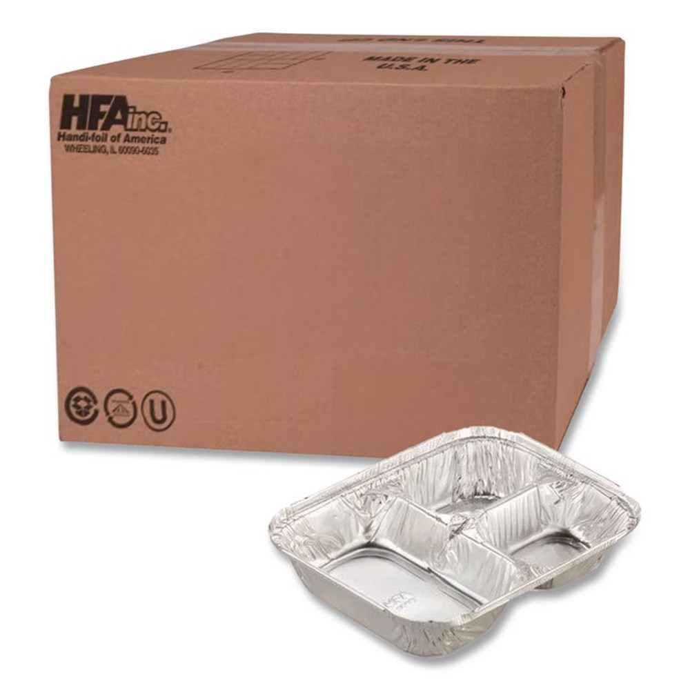 HFA INC 204535 Aluminum Oblong Container with Lid, 3 Compartments, 24 oz, 8.5 x 6.38 x 1.47, Silver, 500/Carton