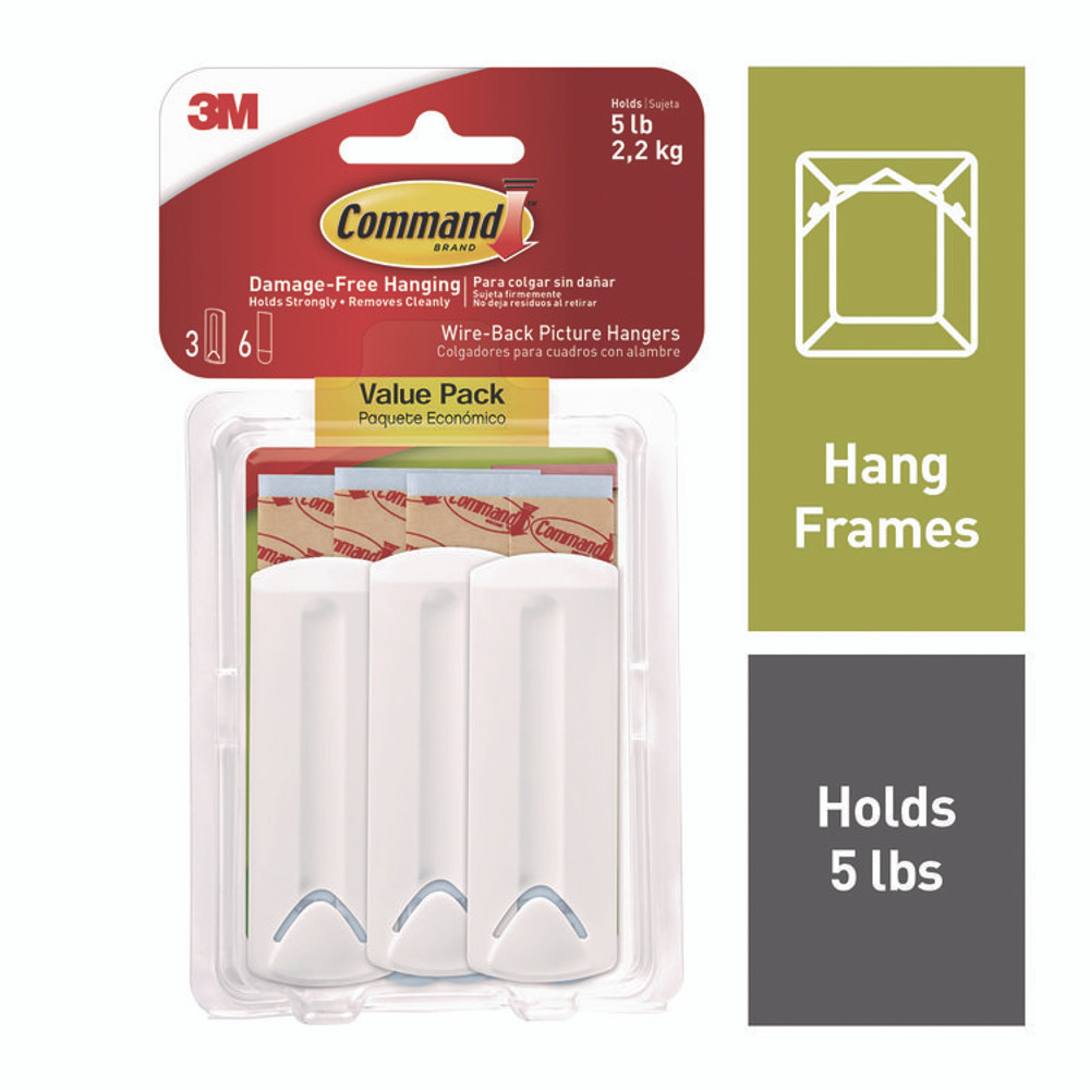 3M/COMMERCIAL TAPE DIV. Command™ 70005152874 Wire-Backed Picture Hanging Hooks, Plastic, White, Supports 5 lbs, 3/Pack