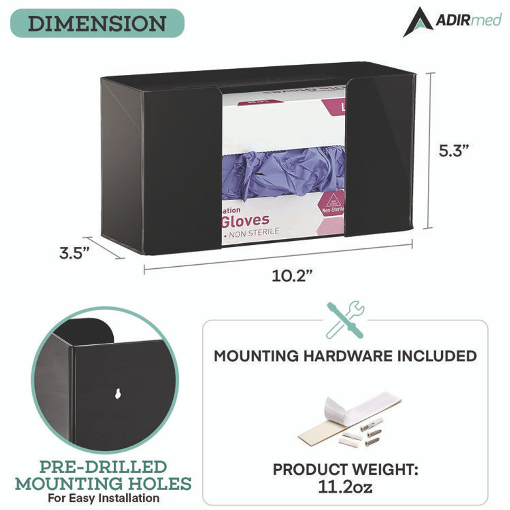 ADIRMED I90201BLK Acrylic Glove Dispenser, Single Box Capacity, 10.2 x 3.5 x 5.3, Black