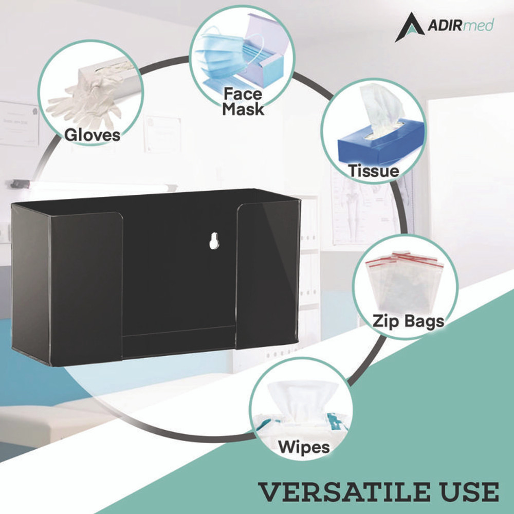 ADIRMED I90201BLK Acrylic Glove Dispenser, Single Box Capacity, 10.2 x 3.5 x 5.3, Black