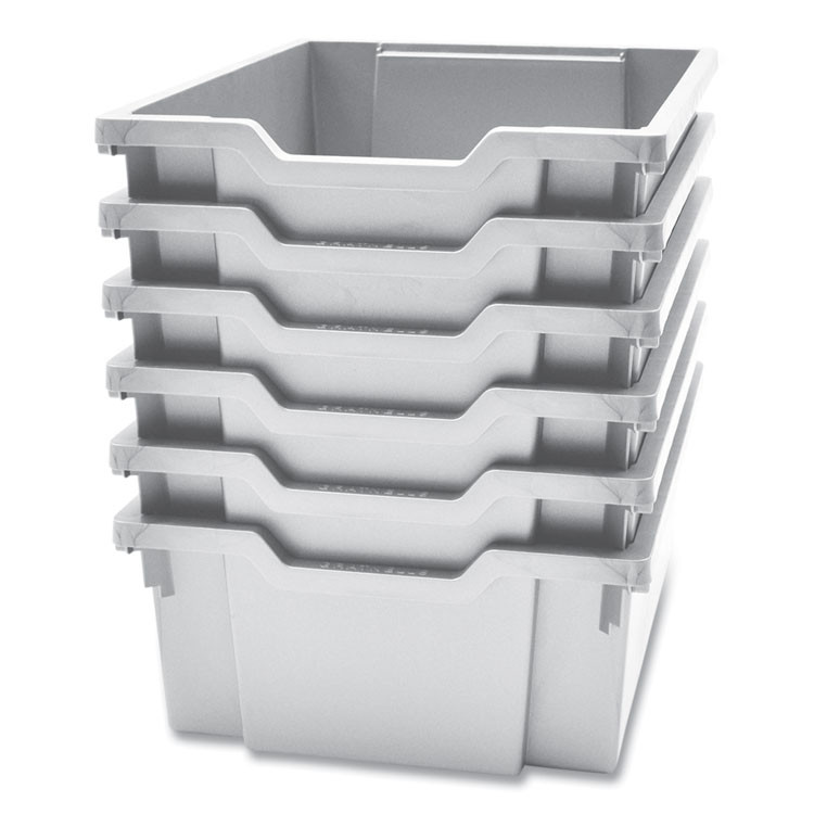 GRATNELLS USA, LLC FS0219P6 F2 Deep Trays for Gratnells Storage Frames and Trolleys, 3.57 gal Capacity, 12.28" x 16.81" x 6.25", Light Gray, 6/Pack
