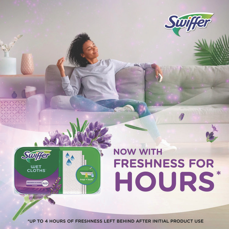 PROCTER & GAMBLE Swiffer® 00743 Sweeper TRAP + LOCK Wet Mop Cloth, 8 x 10, White, Lavender Scent, 38/Pack