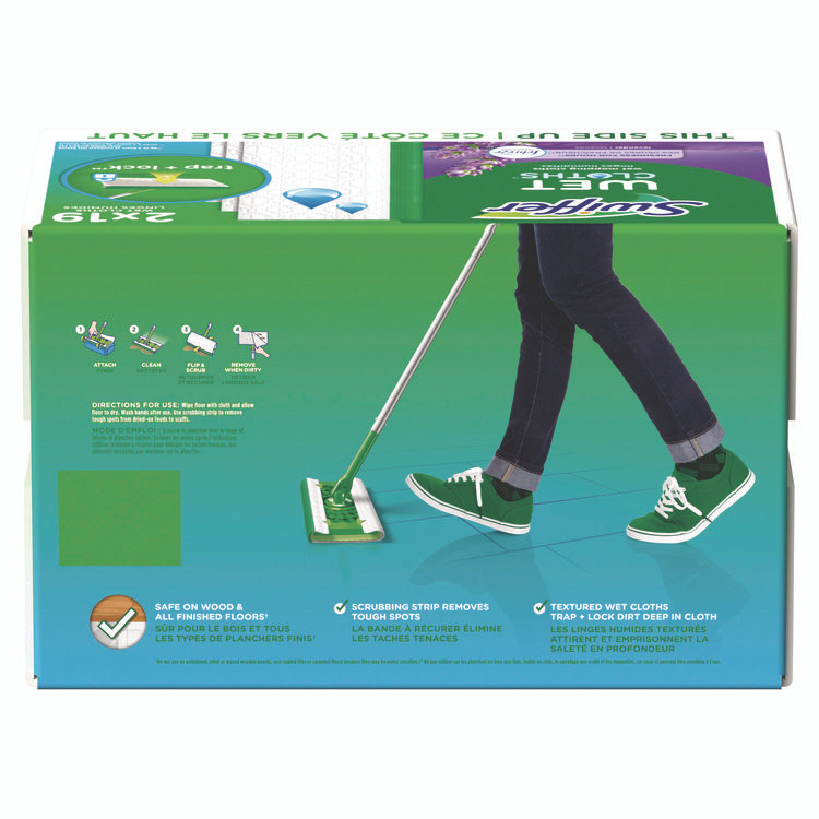 PROCTER & GAMBLE Swiffer® 00743 Sweeper TRAP + LOCK Wet Mop Cloth, 8 x 10, White, Lavender Scent, 38/Pack