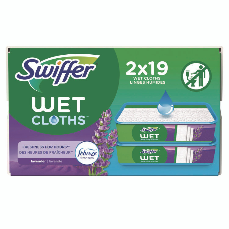 PROCTER & GAMBLE Swiffer® 00743 Sweeper TRAP + LOCK Wet Mop Cloth, 8 x 10, White, Lavender Scent, 38/Pack