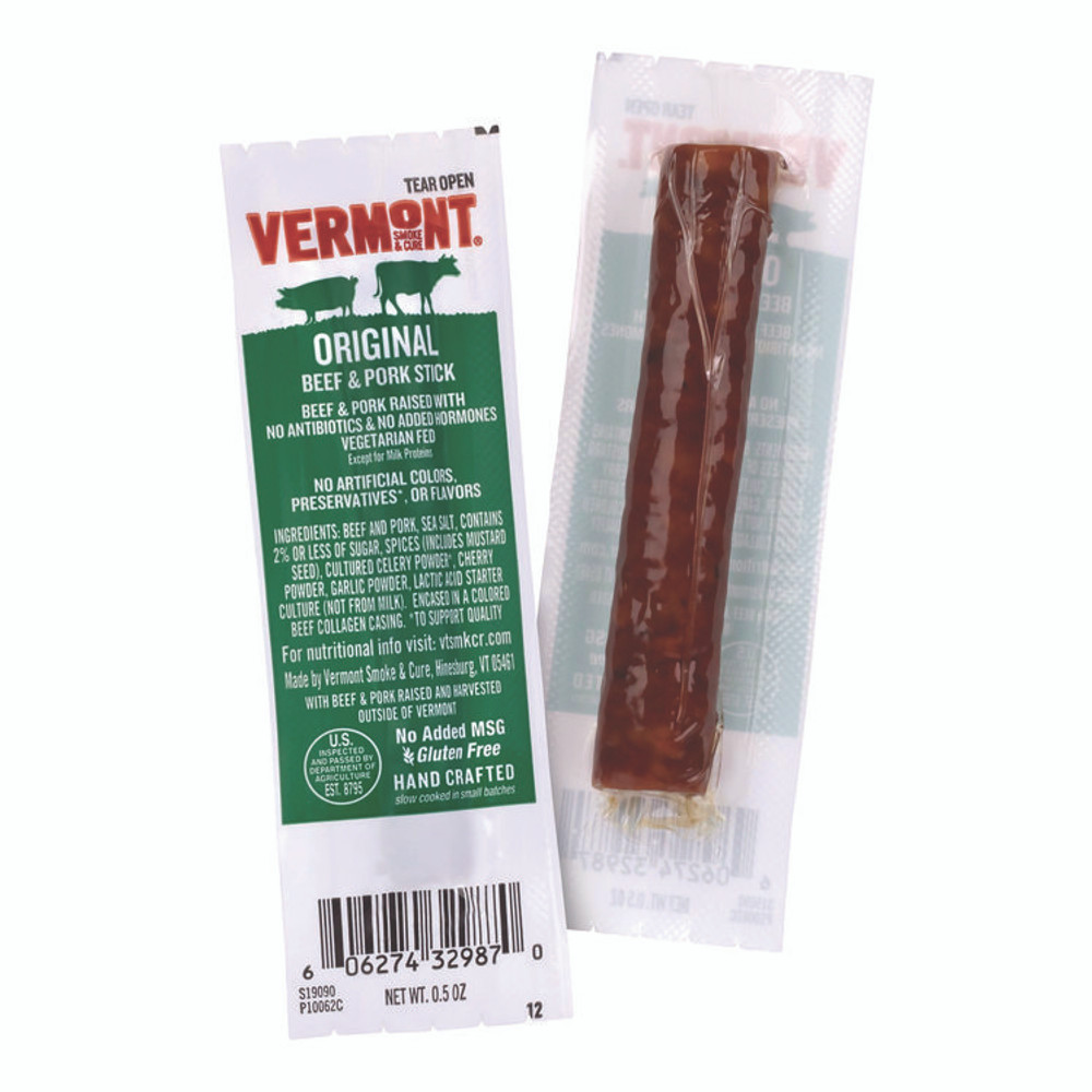JOHNSONVILLE LLC Vermont Smoke and Cure® 22002353 Original Flavor Mini Snack Sticks, Beef, 0.5 oz Individually Wrapped, 20/Carton