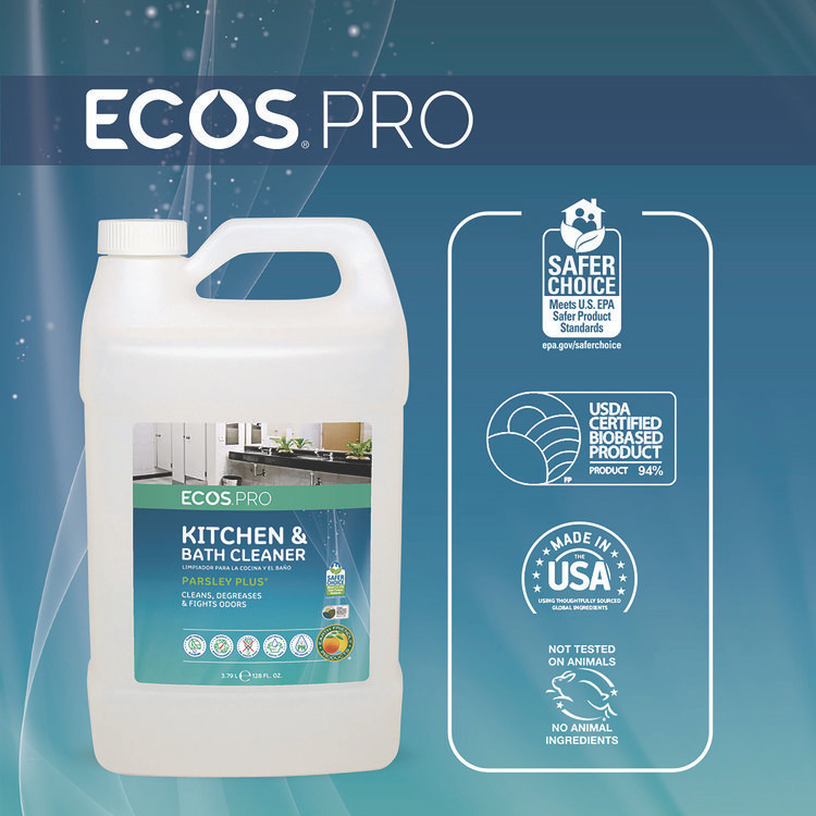 EARTH FRIENDLY PRODUCTS ECOS® PL974604CT Parsley Plus All-Purpose Kitchen and Bathroom Cleaner, Herbal Scent, 1 gal Bottle, 4/Carton