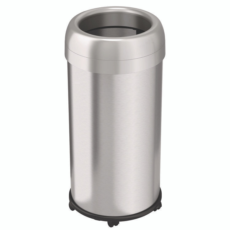 HLS COMMERCIAL HLS16STRM Open Top Trash Can with Wheels, Round, 16 gal, Plastic/Stainless Steel, Silver