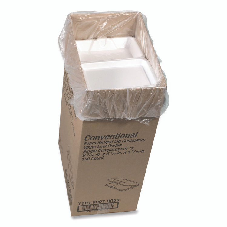 PACTIV EVERGREEN CORPORATION YTH102070000 Conventional Foam Hinged Lid Container, Very Shallow, 9.2 x 6.5 x 1.3, White, 150/Carton