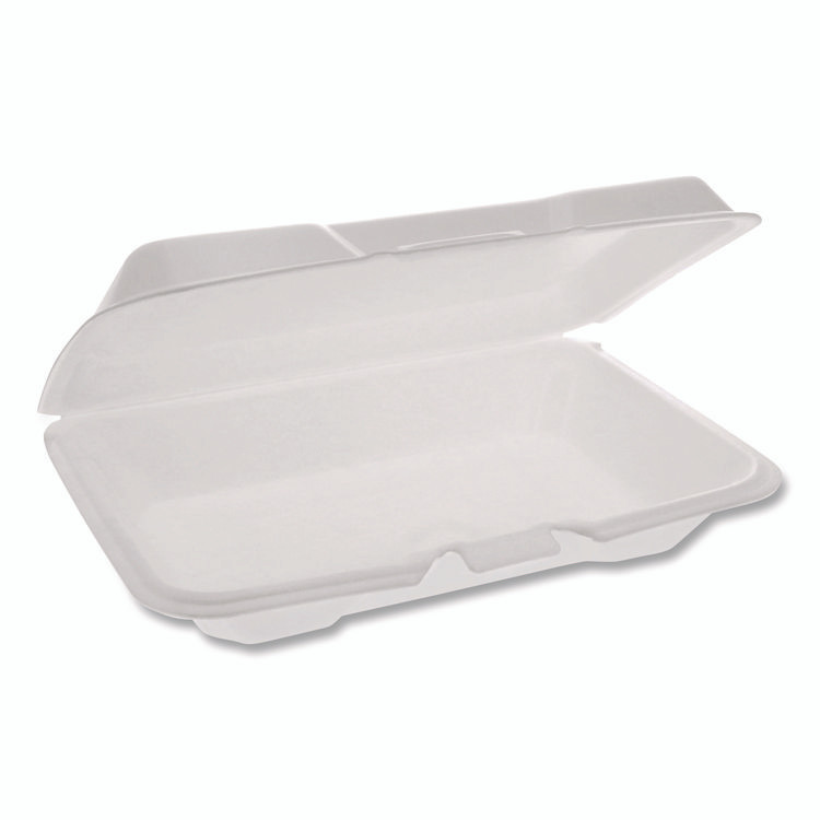 PACTIV EVERGREEN CORPORATION YTH102070000 Conventional Foam Hinged Lid Container, Very Shallow, 9.2 x 6.5 x 1.3, White, 150/Carton