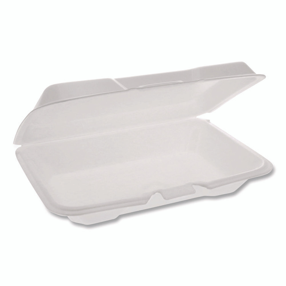 PACTIV EVERGREEN CORPORATION YTH102070000 Conventional Foam Hinged Lid Container, Very Shallow, 9 x 6.5 x 1.3, White, 150/Carton