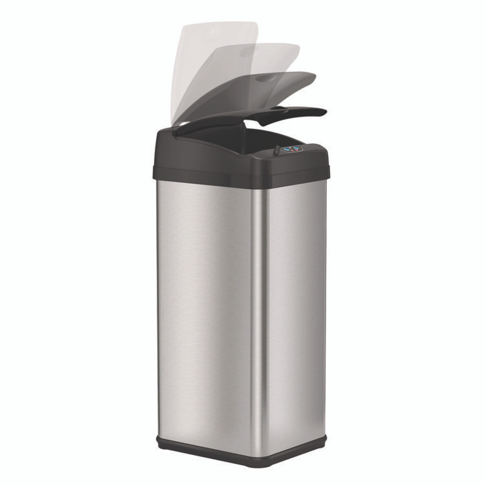 HLS COMMERCIAL HLS13MX Sensor Trash Can, Rectangular, 13 gal, Plastic/Stainless Steel, Silver