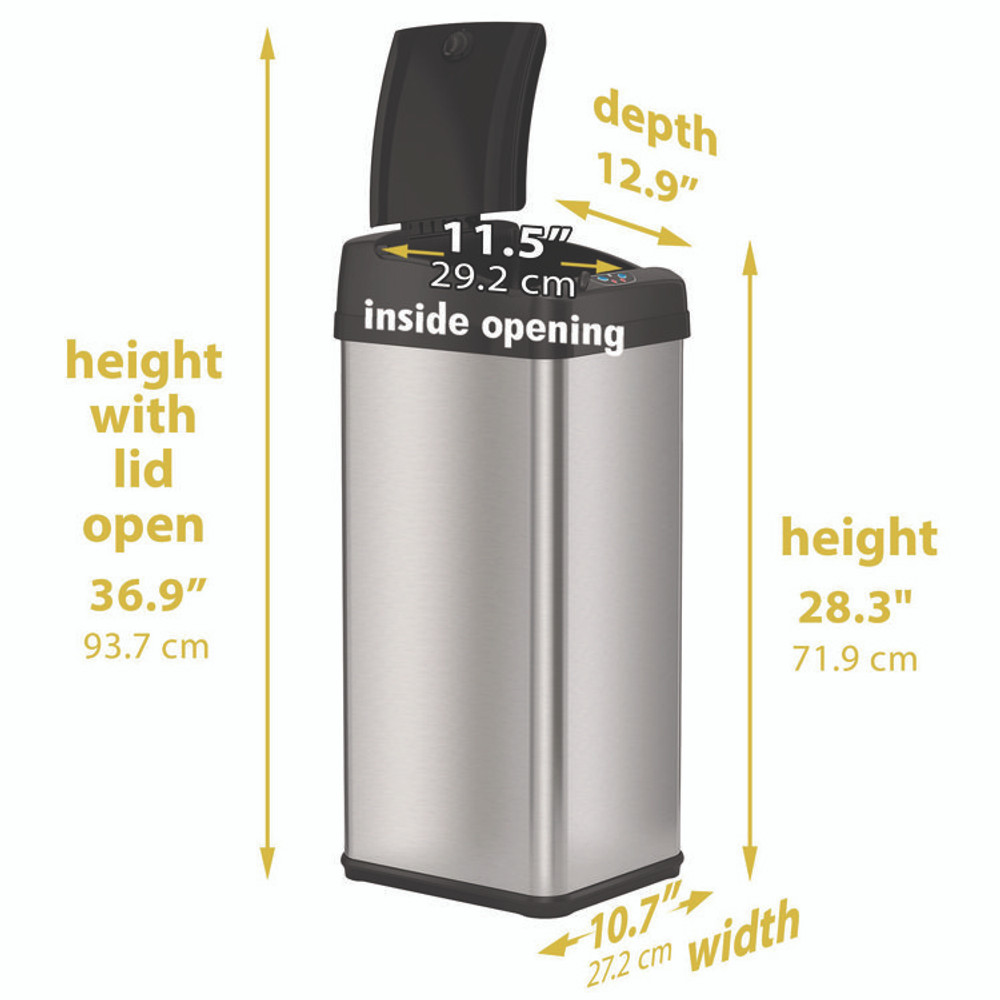 HLS COMMERCIAL HLS13MX Sensor Trash Can, Rectangular, 13 gal, Plastic/Stainless Steel, Silver