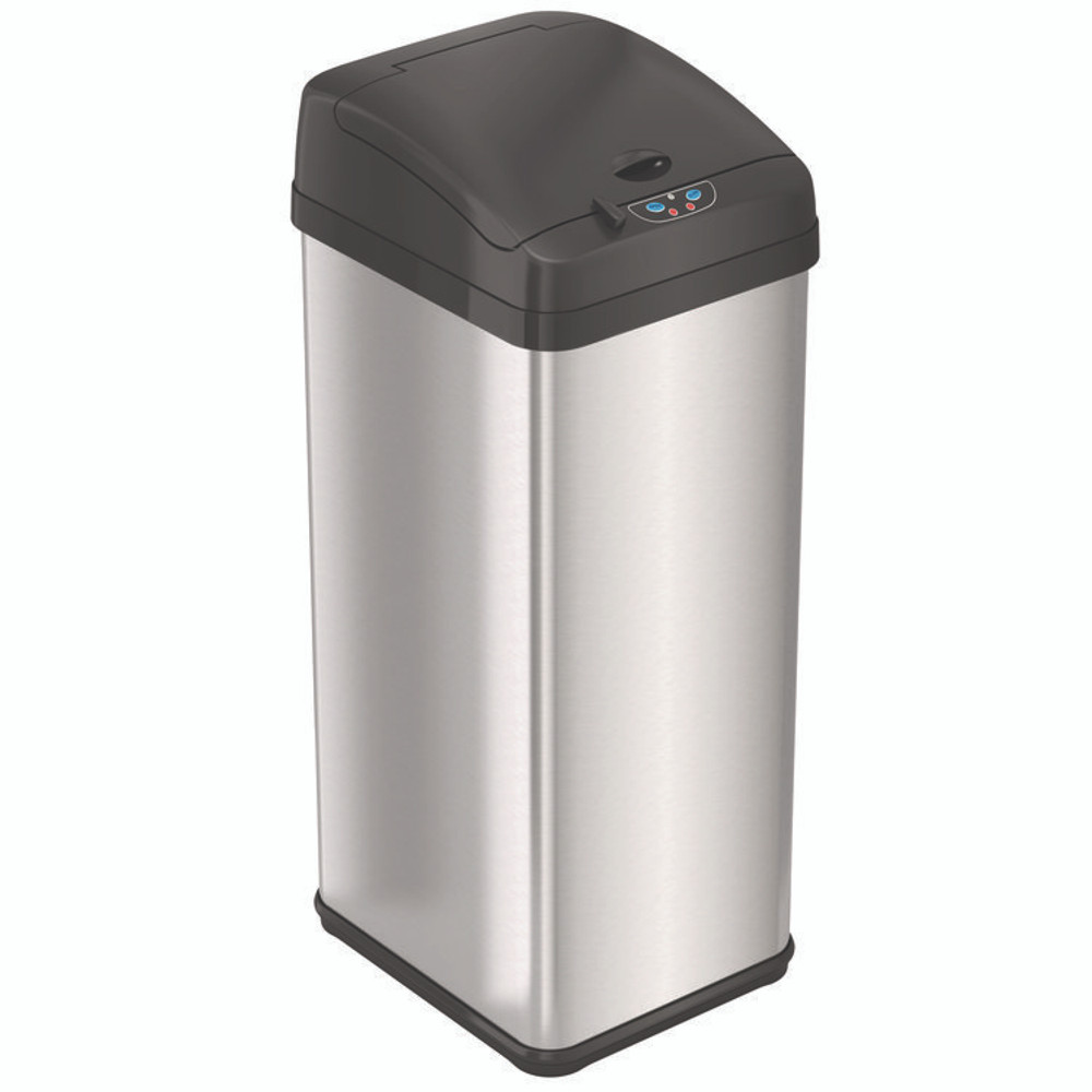 HLS COMMERCIAL HLS13MX Sensor Trash Can, Rectangular, 13 gal, Plastic/Stainless Steel, Silver