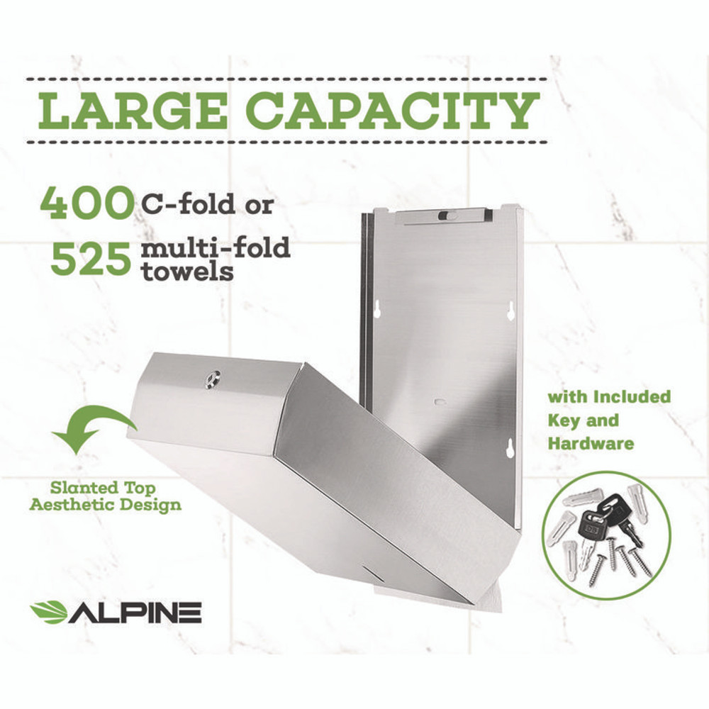 ALPINE INDUSTRIES ALP480 Vertical C-Fold/Multi-Fold Paper Towel Dispenser, 14.5 x 4 x 11.2, Brushed Stainless Steel