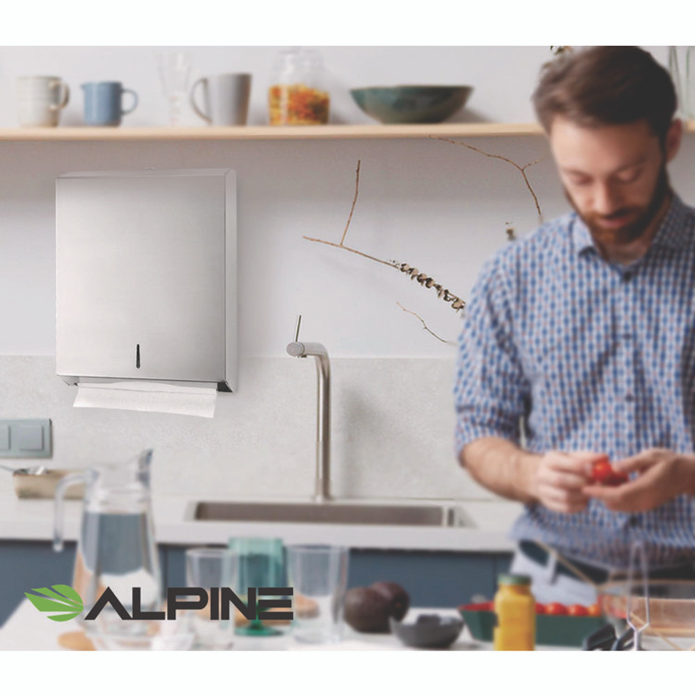 ALPINE INDUSTRIES ALP480 Vertical C-Fold/Multi-Fold Paper Towel Dispenser, 14.5 x 4 x 11.2, Brushed Stainless Steel