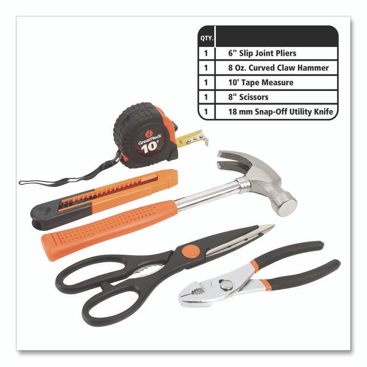 GREAT NECK SAW MFG. 73802 Homeowner's 39-Piece Tool Set, 12.38" x 3" x 7.25" Carry Case