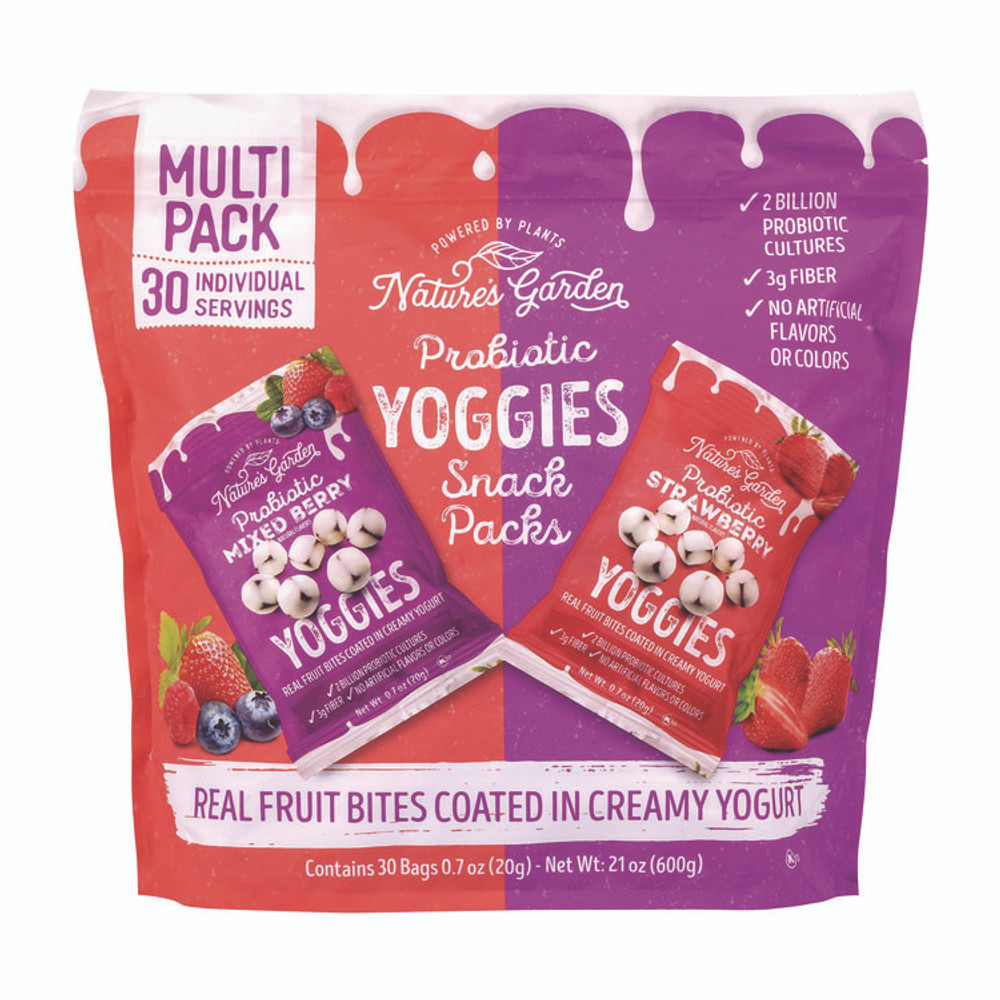 NATURE'S GARDEN 22002303 Probiotic Yoggies Variety Snack Pack, Assorted Flavors, 0.7 oz Bag, 30/Carton