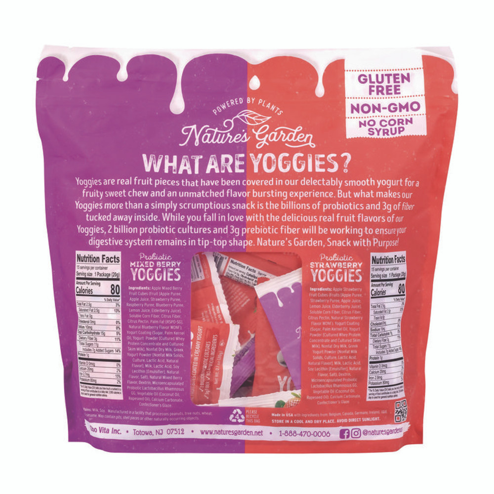 NATURE'S GARDEN 22002303 Probiotic Yoggies Variety Snack Pack, Assorted Flavors, 0.7 oz Bag, 30/Carton