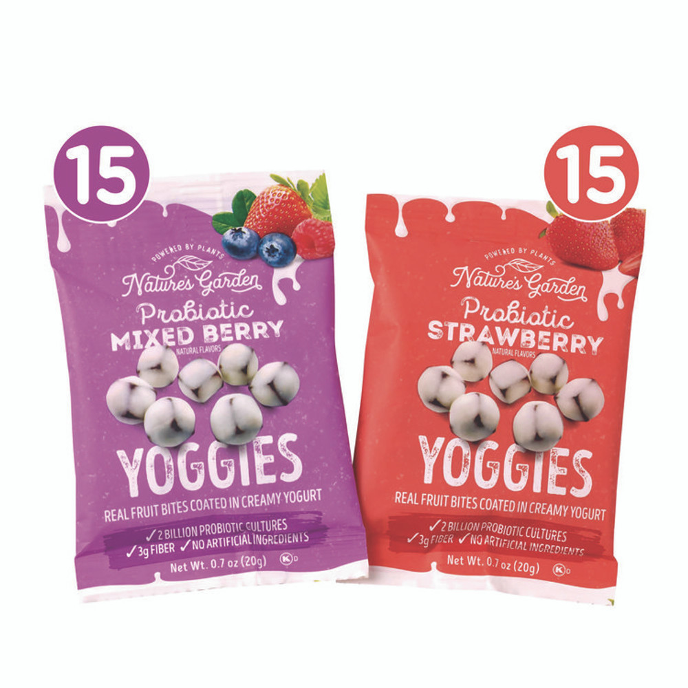 NATURE'S GARDEN 22002303 Probiotic Yoggies Variety Snack Pack, Assorted Flavors, 0.7 oz Bag, 30/Carton