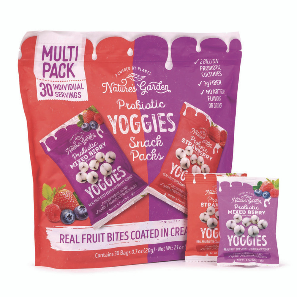 NATURE'S GARDEN 22002303 Probiotic Yoggies Variety Snack Pack, Assorted Flavors, 0.7 oz Bag, 30/Carton