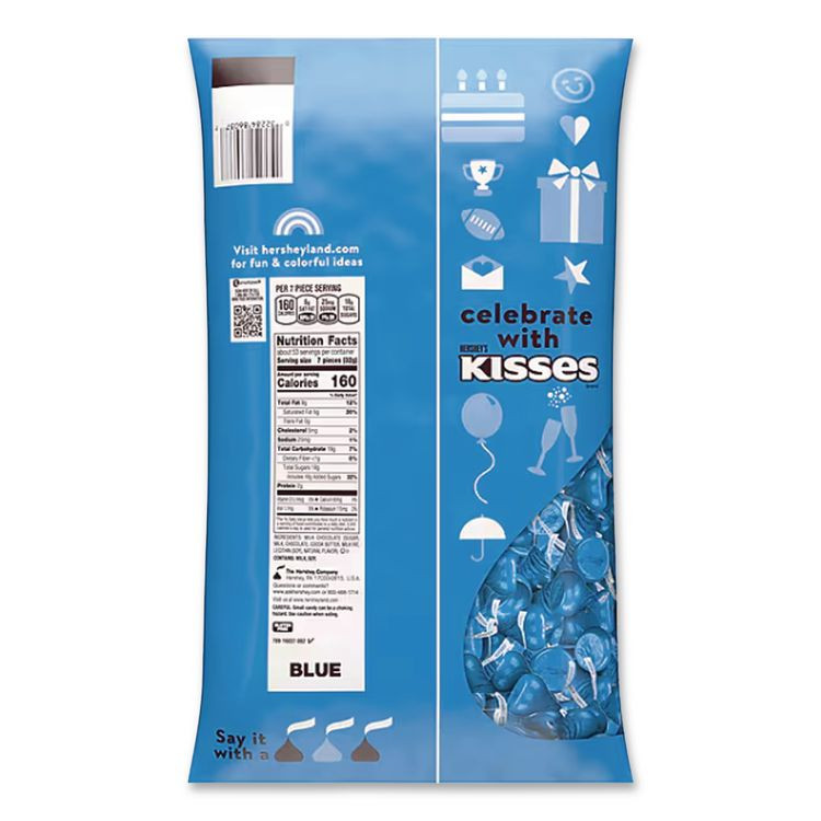 THE HERSHEY COMPANY Hershey®'s 60194 KISSES, Milk Chocolate, Dark Blue Wrappers, 60 oz Bag