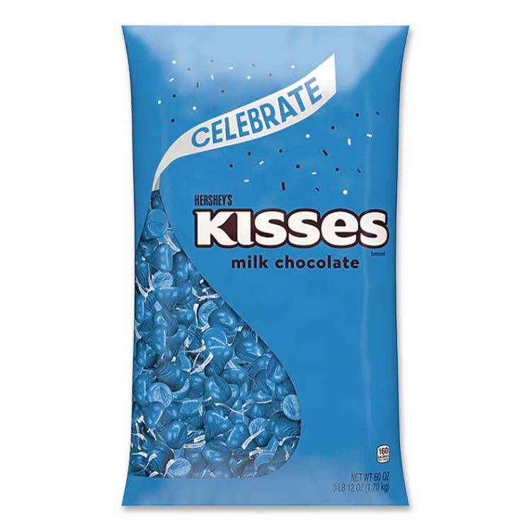 THE HERSHEY COMPANY Hershey®'s 60194 KISSES, Milk Chocolate, Dark Blue Wrappers, 60 oz Bag