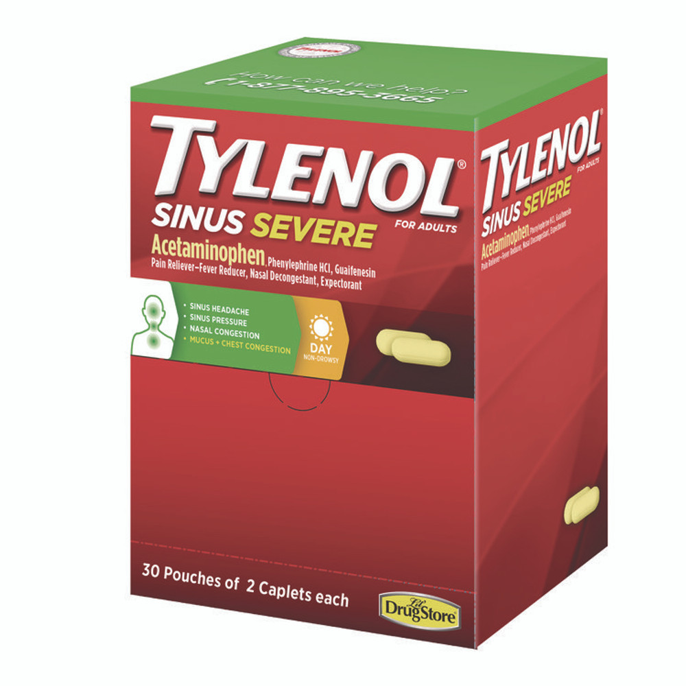 MCNEIL - DIV OF JOHNSON&JOHNSON Tylenol® 64578 Sinus Severe Acetaminophen Daytime Pain Reliever Caplet, 2 Caplets/Packet, 30 Packets/Box
