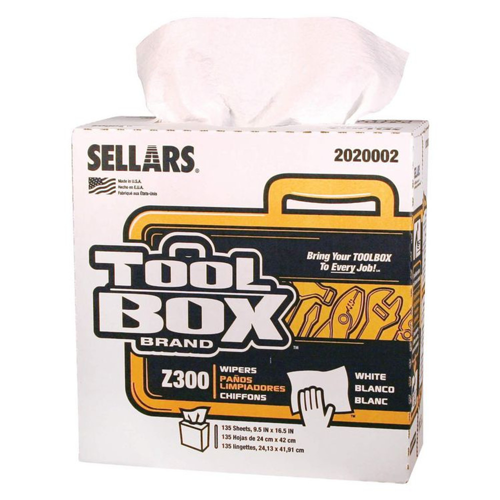 SELLARS ABSORBENT MATERIALS, INC. TOOLBOX® 2020002 Z300 Pop-Up Wipers, 1-Ply, 8.5 x 16.5, White, 8/Carton